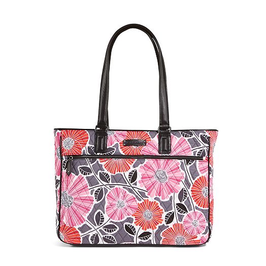Work Tote in Cheery Blossoms with Black Trim