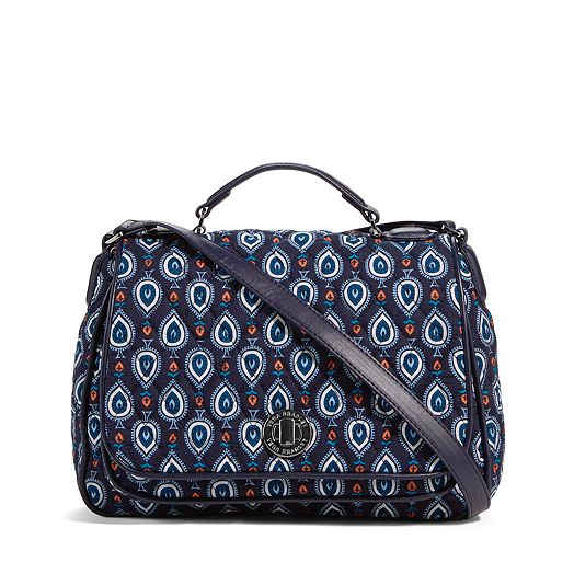 Turnlock Crossbody in Marrakesh Motifs with Navy Trim