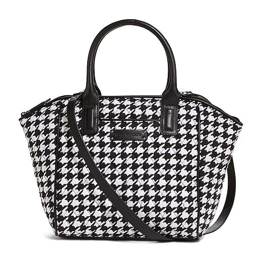 Trimmed Satchel in Midnight Houndstooth with Black Trim